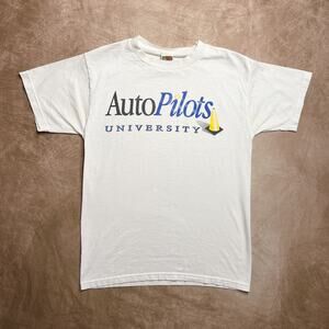 Vintage 90s Auto Pilots University Novelty Print T-Shirt Funny Fruit of the Loom